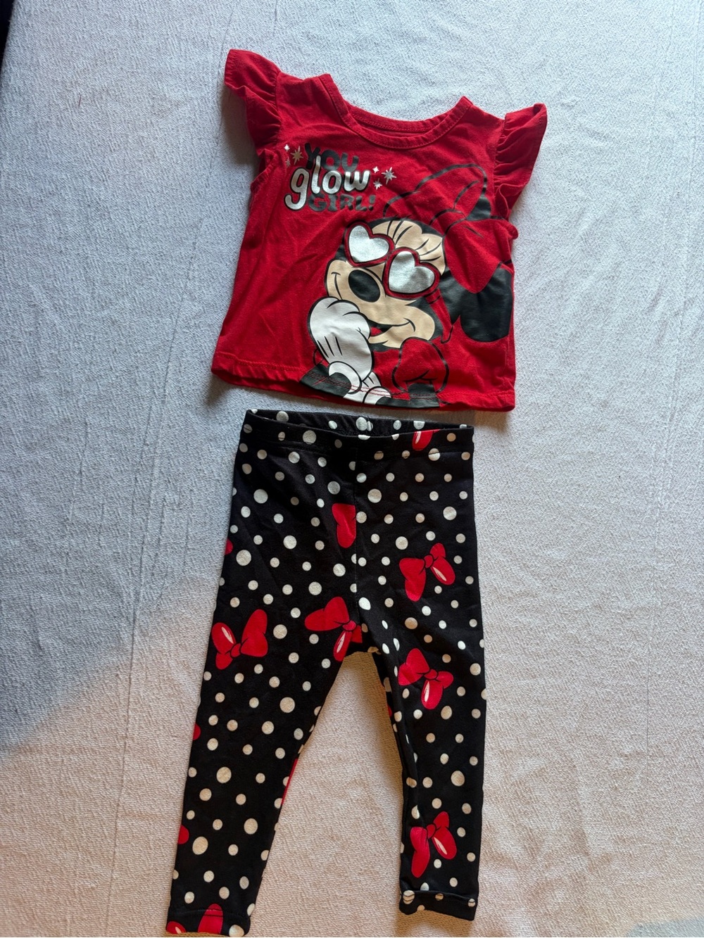 Disney Red Minnie Graphic Top with Black Polka Dot & Red Bow Leggings Pajama Set